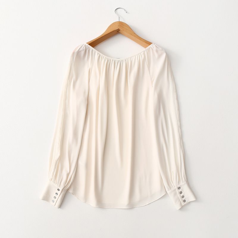 Recommend ~ Foreign Trade Original Order Elegant Pure Color Tied Satin Chiffon Shirt Women's Long Sleeve Cut Out Design Blouse Spring
