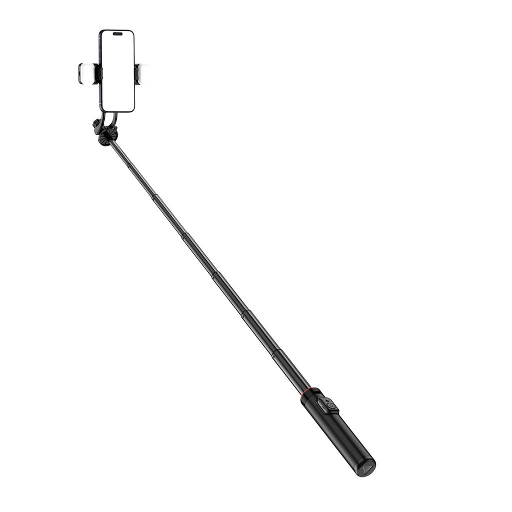 Palo selfie Wc12Yds Trípode Telescópico 1.3M de Aleación de Aluminio con Doble Lámpara y Soporte para Teléfono - Negro