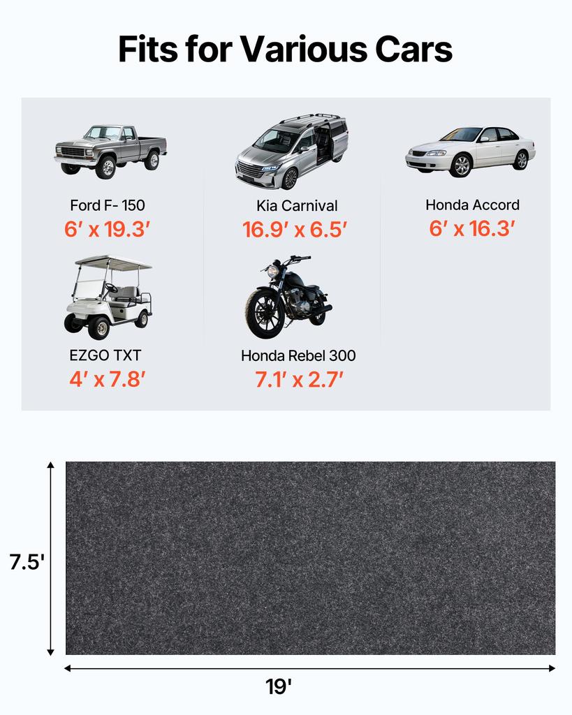 VEVOR Garage Floor Mat, 2.3 X 5.79 M Waterproof Protection from Water,Snow, Rain,Mud and Oil for Cars