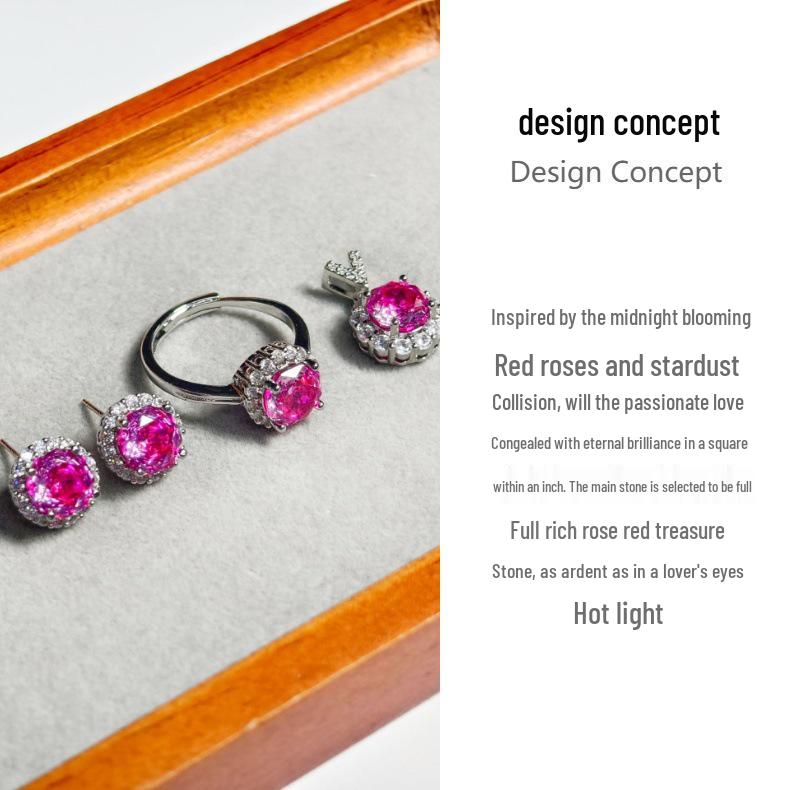 Gesi En Rose Cut Fairy Diamond Iridescent Octagonal Jewelry Set: Light Luxury Ring, Earrings, and Pendant Trio for Women.