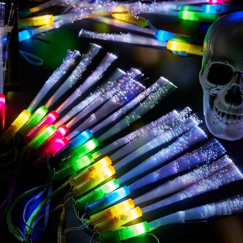 Lewtemi 60 Pack Fiber Optic Wand Glow Wand LED Light Up Wand Bulk with 3 Flashing Models Flashing Sticks with Included Batteries for Birthday Party