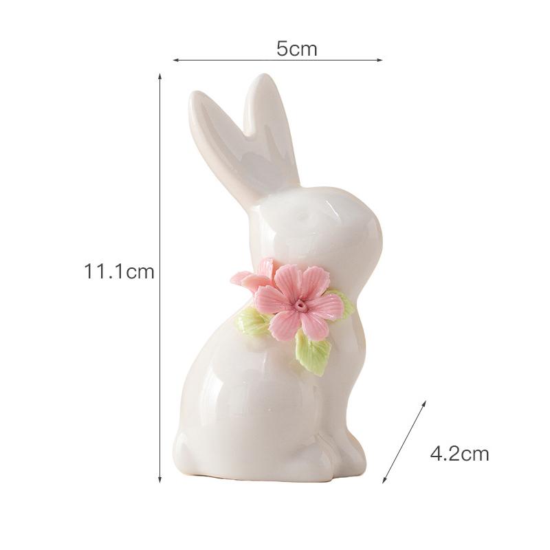 Ceramic Ornament Easter Standing Bunny Handmade Flower Creative Desktop Cute Style Decor Handmade White Porcelain Birthday Gifts 4XL