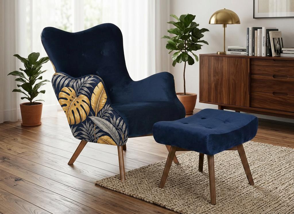 Ohrensessel Luna Print Duo mit Fußhocker und Muster im skandinavischen Stil – Family Meble