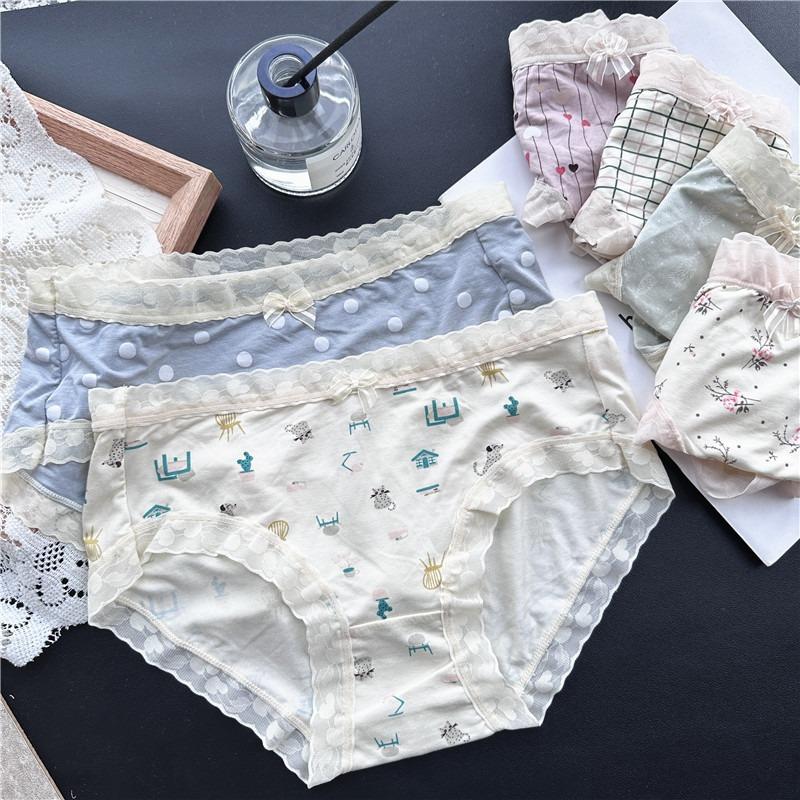 Ladies Spring and Summer Lovely Cotton Ice Screen Lace Panties