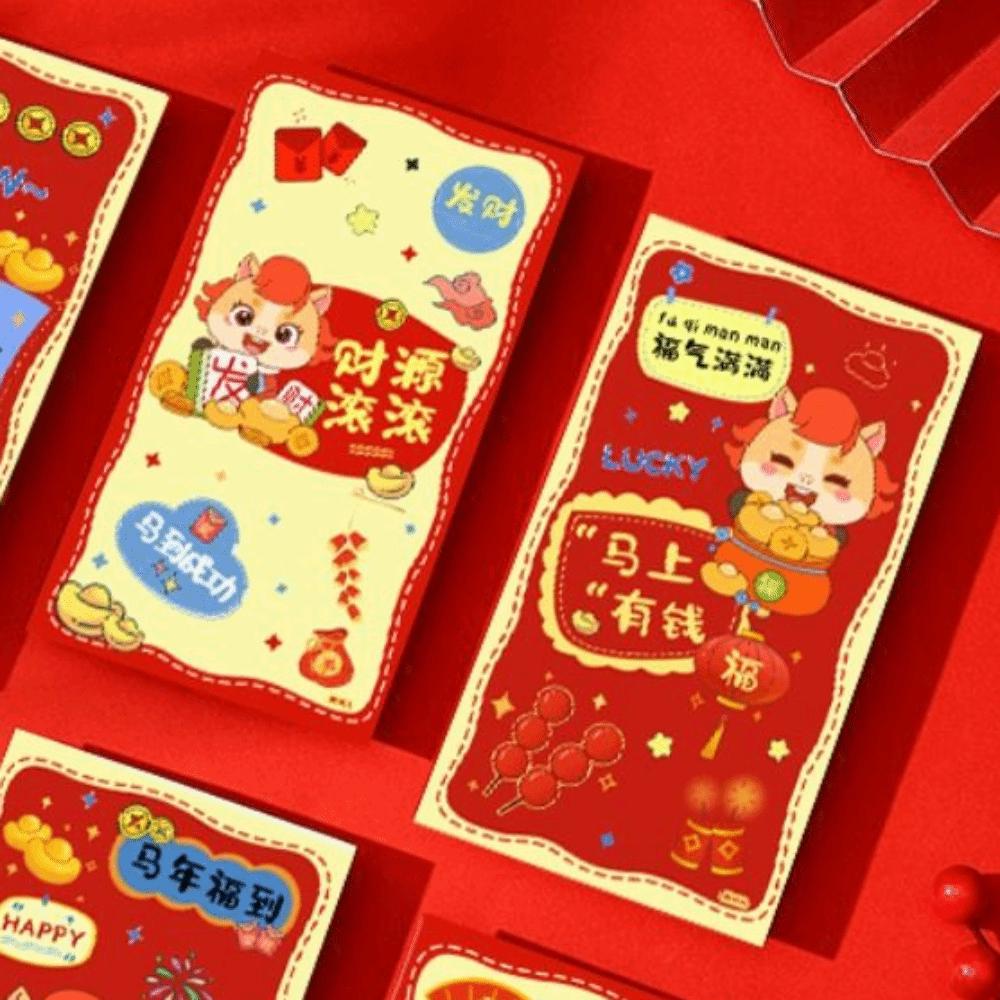 6pcs Cartoon 2026 New Year Red Envelope Chinese Style Lucky Money Pockets  Lunar Year Celebration