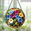 2D Flat, 1pc Morning Glory Round 7.87in Glass Suncatcher, Multicolor Morning Glory Floral Print Window Hanging Ornament, Climbing Flower Home Decor