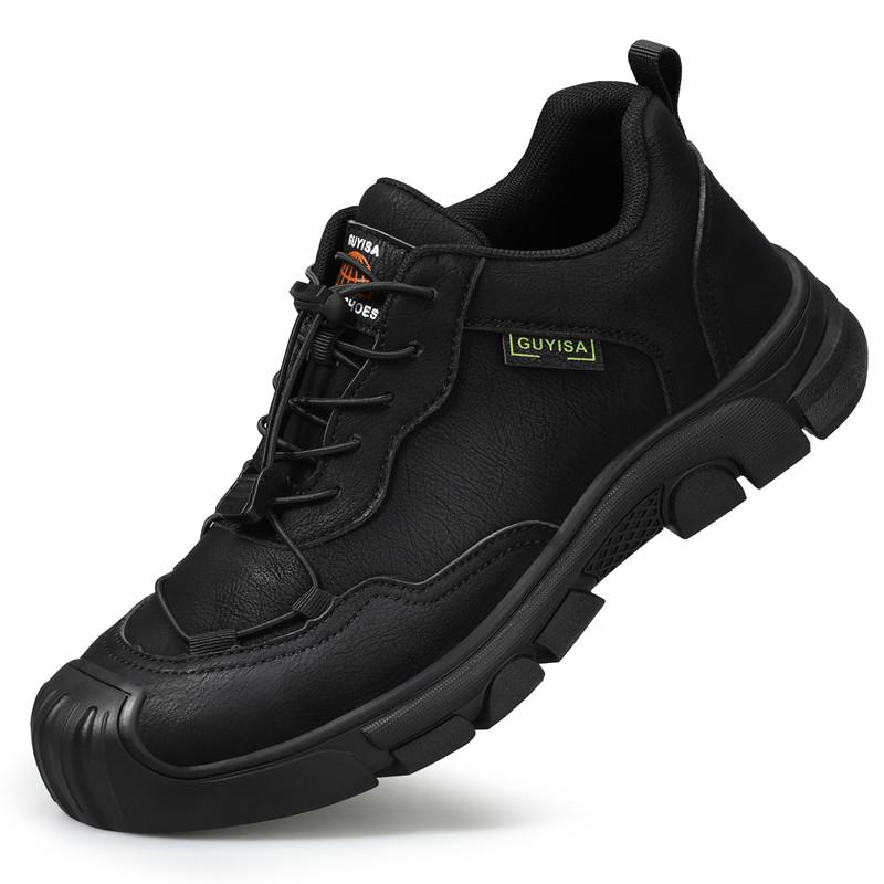 Black Leather Work Safety Shoes Waterproof Indestructible Steel Toe Cap Labor Shoes For Men Breathable Anti Smashing Sneakers