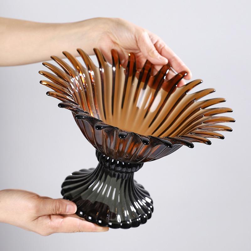 Glass High-sided Tray Geometric Petal Fruit Plate Desktop Storage Container Candy Bowl Trays Decorative Transparent Glass Bowl