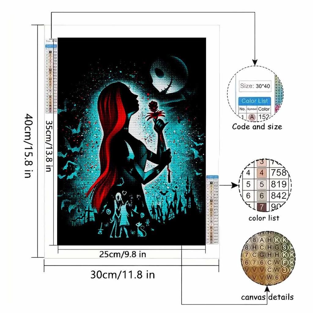 Full Round Diamond Painting Red-haired Skeleton Art Rhinestone Picture Mosaic DIY 5D Cross Stitch Embroidery Home Decoration