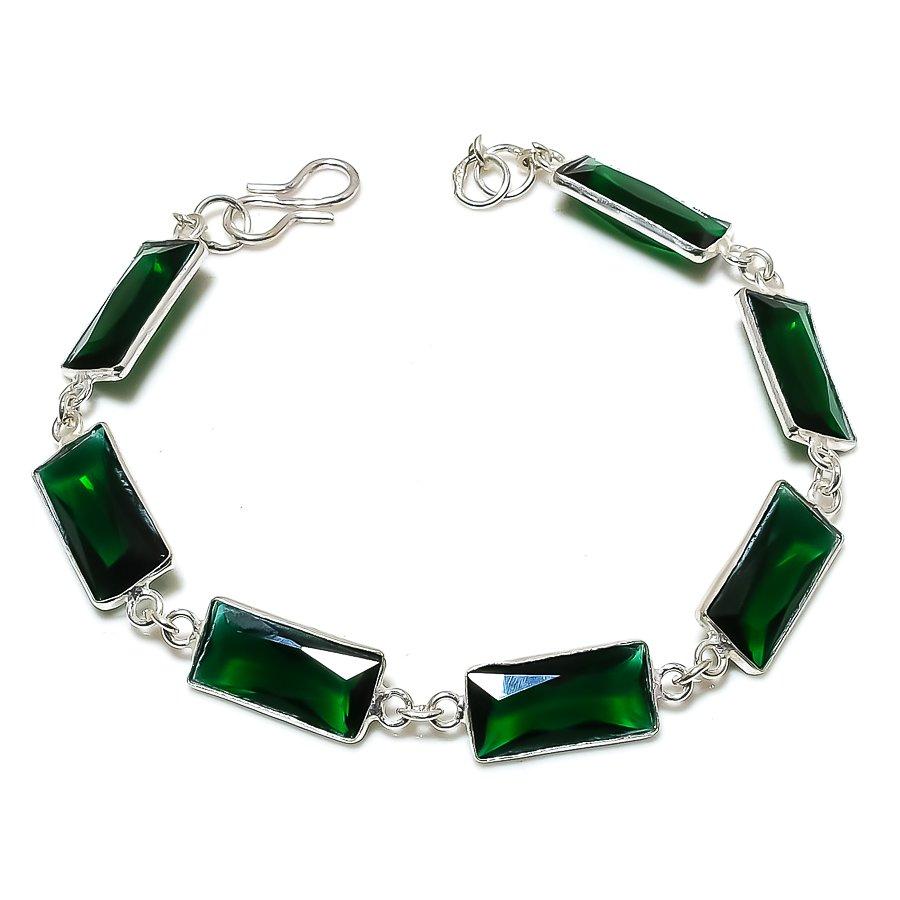 

Браслет ручной работы из стерлингового серебра 925 пробы с натуральным хромдиопсидом 7–8 дюймов e1f01