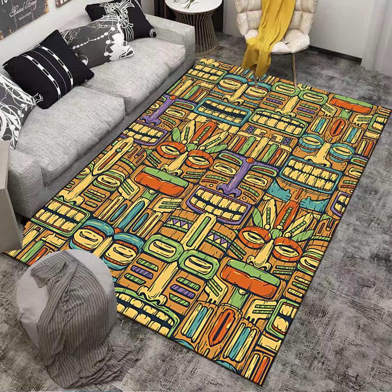 Tribal Pattern Colorful Faces suitable as a non-slip mat for the living room or bedroom sofa