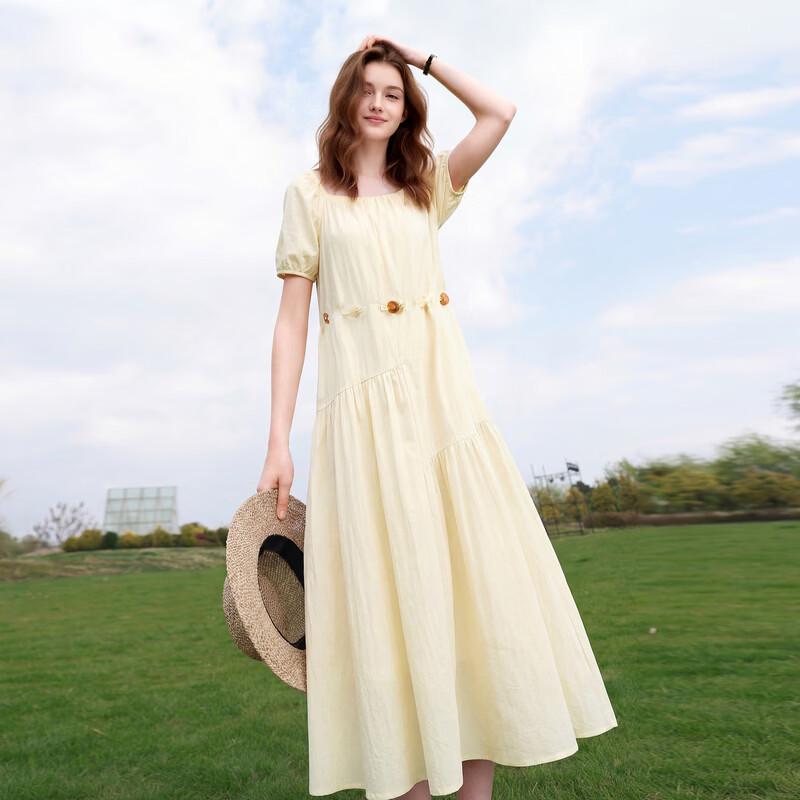 Sancai 2026 Summer Square Neck Pleated A-Line Maxi Dress