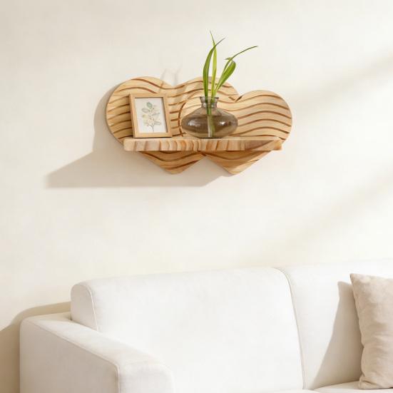 Wall Plant Holder Wooden Heart Shaped Floating Shelf Indoor Wall Mounted Flower Pot Display Stand for Entryway Hallway Bedroom Farmhouse Decor
