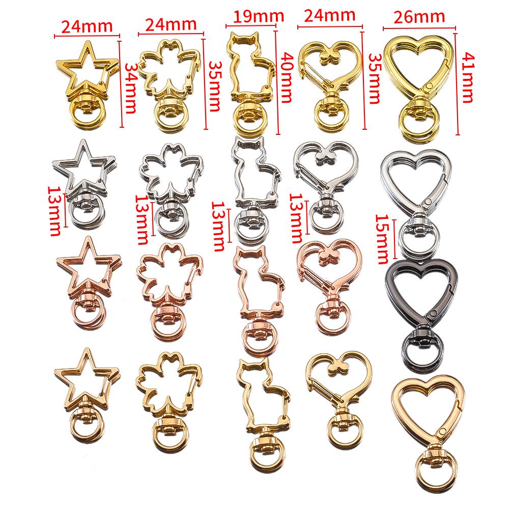 5pcs Openable Metal Sping Clasp Star Heart Cat Flower Ring Carabiner Keychain Bag Pet Dog Buckles Connector DIY Jewelry Making