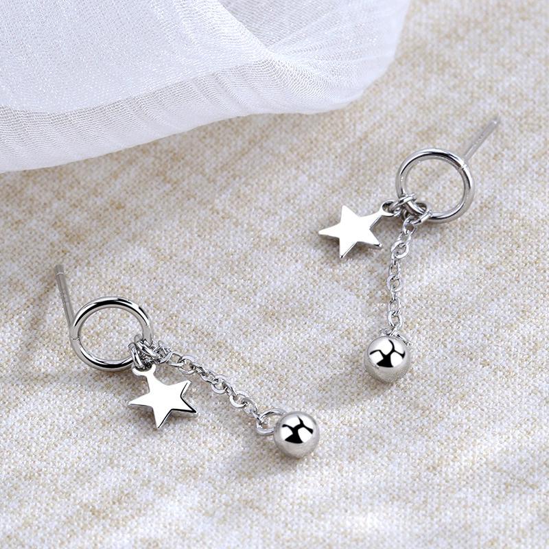 925 Silver Hollow Out Star Earrings For Women Pentagram Round Bead Short Gold Ear Jewelry Wedding Party Gift