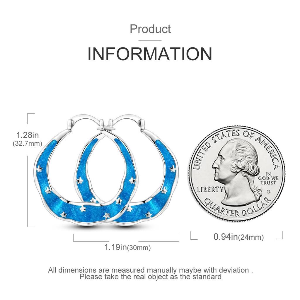 925 Silver Geometric Minimalist Blue Series Jewelry Fashion Zircon Circle Hoop Earring For Women S925 Gift Accessories