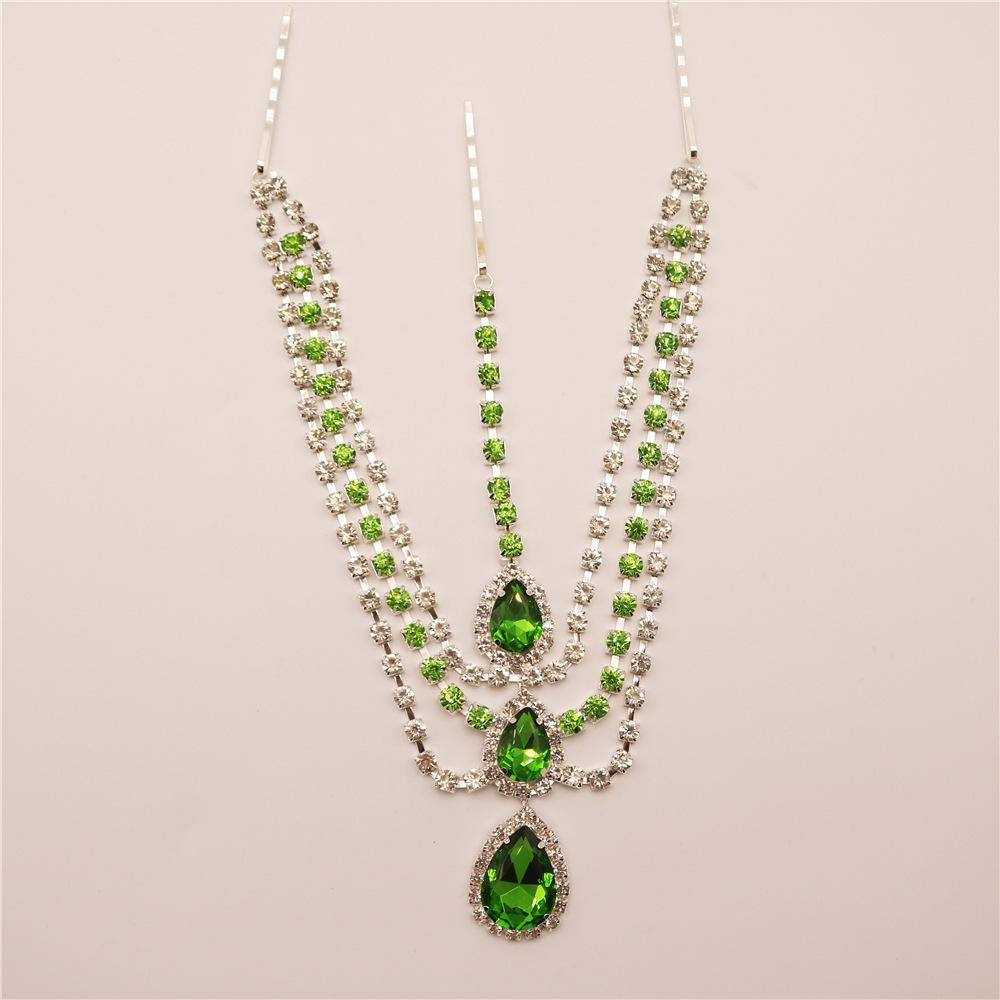 Hot Sale Emerald Water Drop Pendant Forehead Lace Women Elegant Fashion Multi-Layer Drill Head Chain Hair Accessories