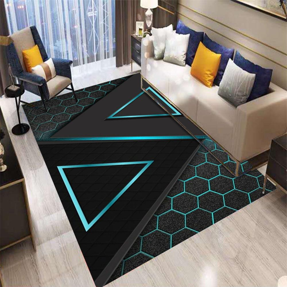 Geometrischer Teppich im Gaming-Stil für das Wohnzimmer Fluoreszierendes Farbdesign Innen-Heimdekoration Teppich für große Flächen Bodenmatte für Tech-Home