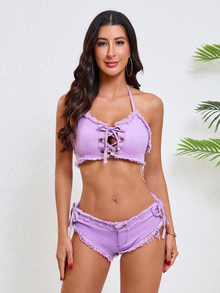 650# European & American Bar Sexy DS Lead Dancer Denim Bikini Costume for Pole Dance Performance