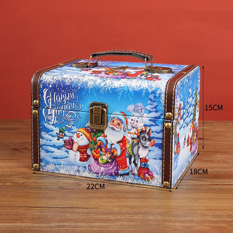 Christmas Candy Box Vintage PU Leather Jewelry Packaging Box With Lock S/M/L Wooden Sundry Treasure Storage Box With Handle