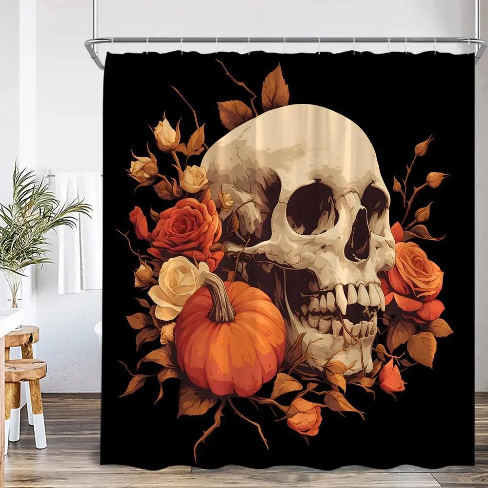 

Богемная Череп Цветок Шторка для душа Цветок Винтаж Растение Листья Счастливого Хэллоуина Украшение для ванной комнаты Полиэстер Шторка для ванны W120xH180cm