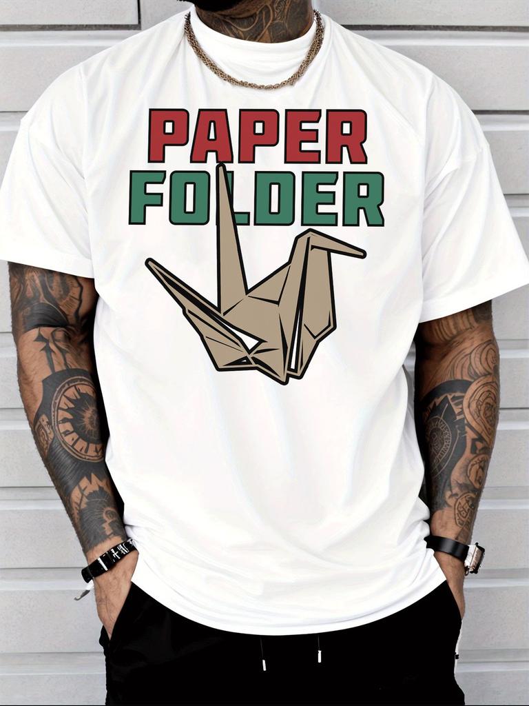 Unisex Summer Cotton Short Sleeve T Shirt Paper Folder Origami Crane Print Crew Neck Casual Loose Art Street Fashion Male Tee