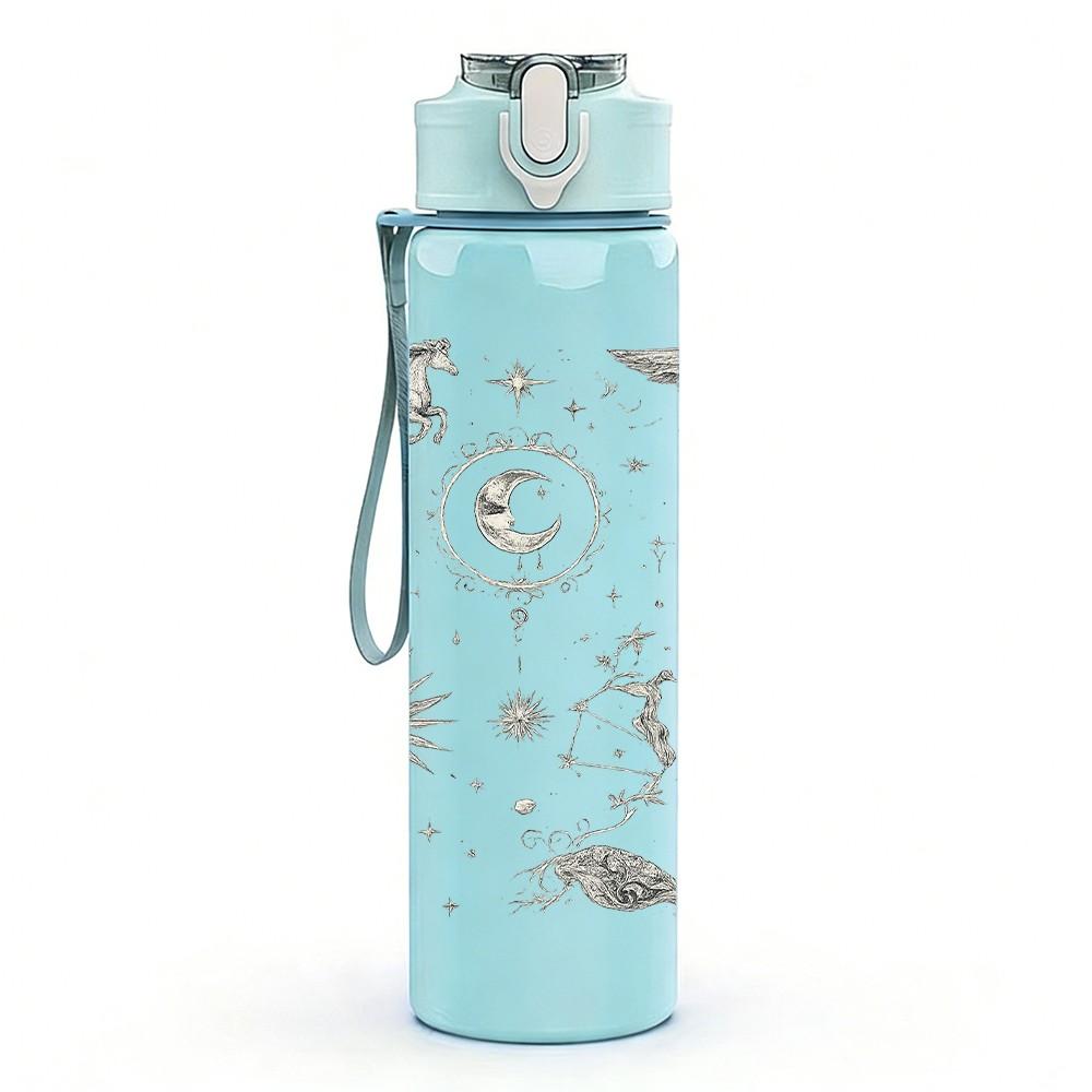 1PC Sun Moon Star Celestial Sketch Print 750ml Color Plastic Sports Water Bottle Leakproof Flip Straw Lid Suitable for Sports Office Home Use