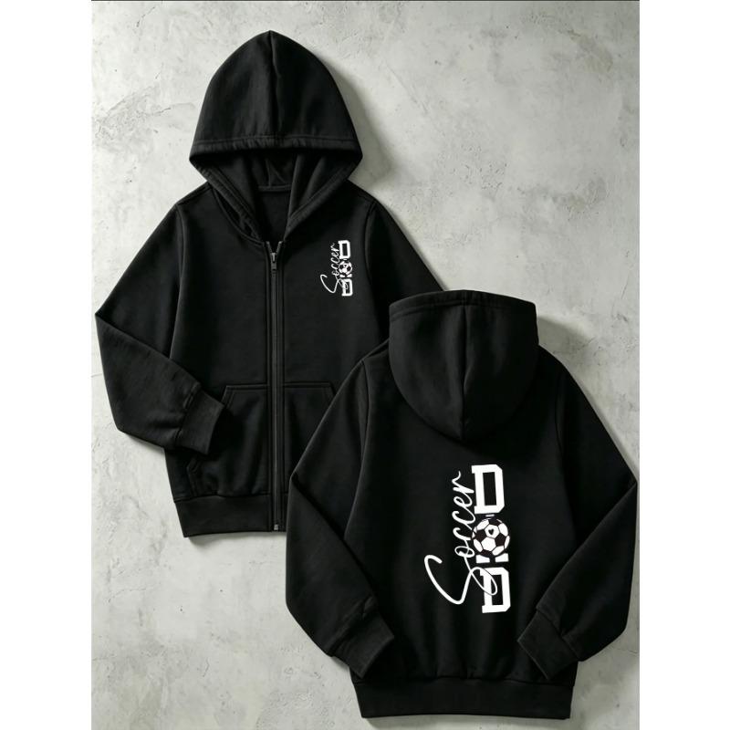 Boys Girls Kids Soccer Dad Letter Print Zip Up Hoodie Loose Long Sleeve Hooded Jacket Sports Casual Outerwear