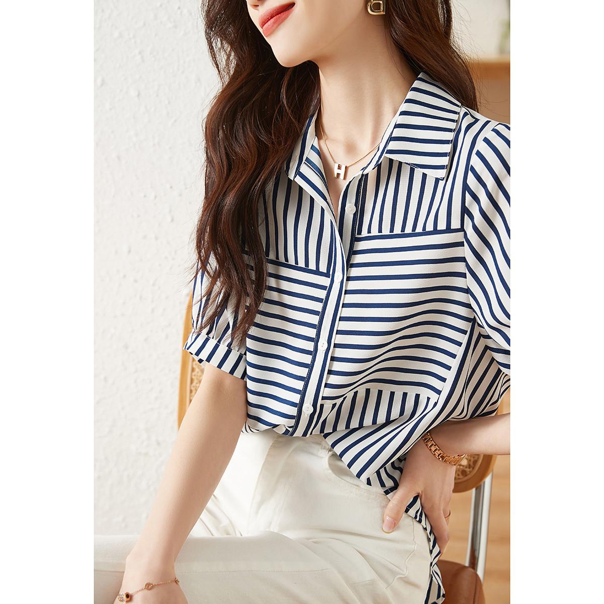

Повседневная полосатая рубашка, дышащая и свободная летом, прикрывающая тело и демонстрирующая худобу, универсальная рубашка с короткими рукавами 2XL