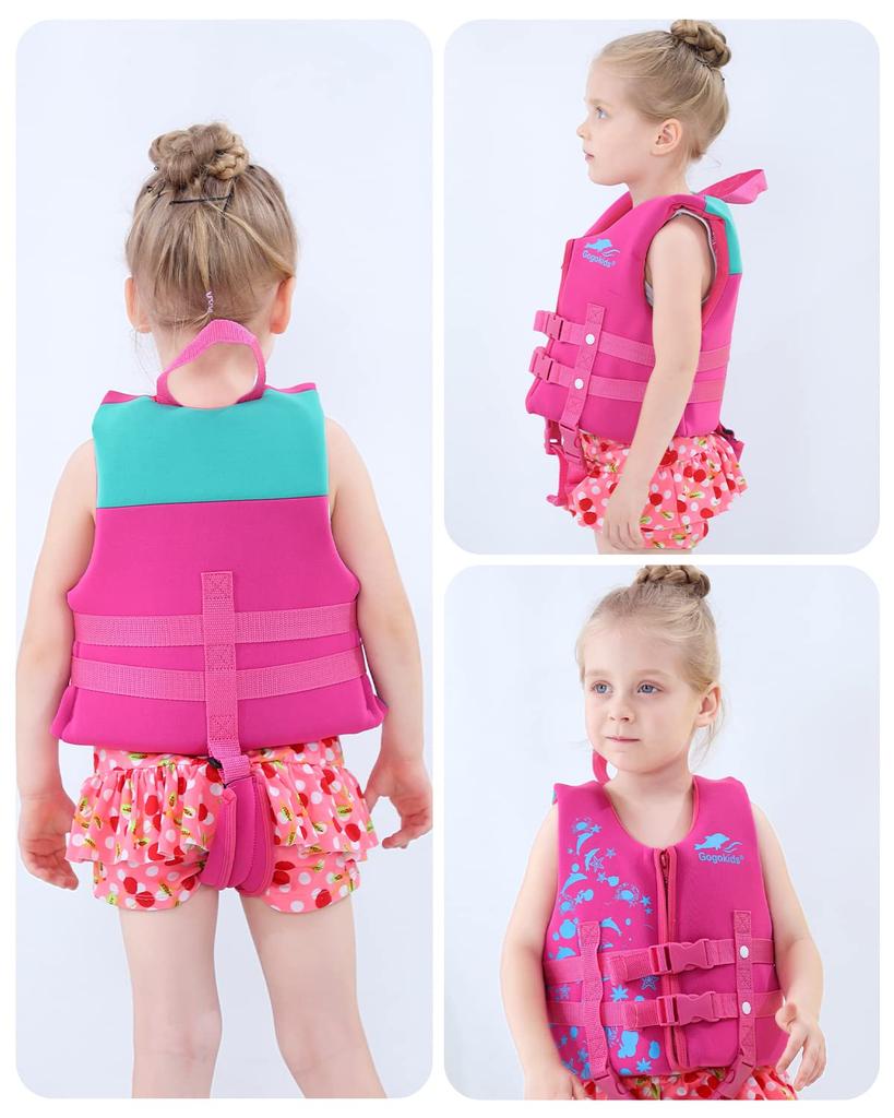 Gogokids Children's Life Jacket with Crotch Strap, Floating Vest, Kids' Buoyancy Support Swim Belt, for Fishing, River Play, and Water Play, Size L