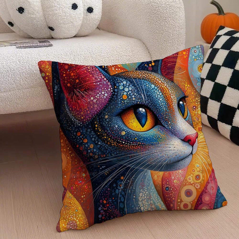 Simple Casual Prints Of The Strange Cats Cushion Cover Linen Pillow Case Soft Breathable Protective Couch Room Decoration