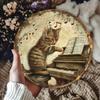 Vintage Katze spielt Klavier Metallschild Musiknote Dekor 8x8 Zoll