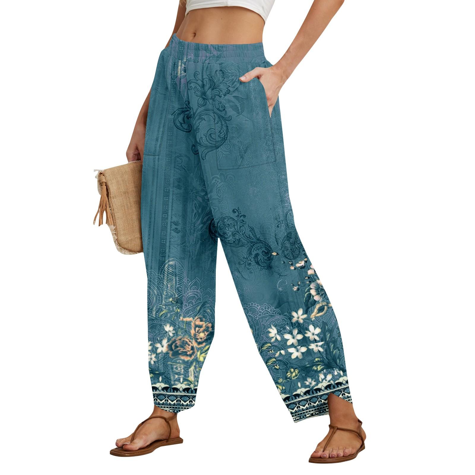 Women s Casual Floral Print Wide Leg Pants Elastic Waistband Straight Leg Sweatpants for Spring Autumn Comfortable Daily Wear XXL