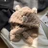 Bear plush hat scarf integrated women's autumn and winter thickened warm ear protection riding shows small face