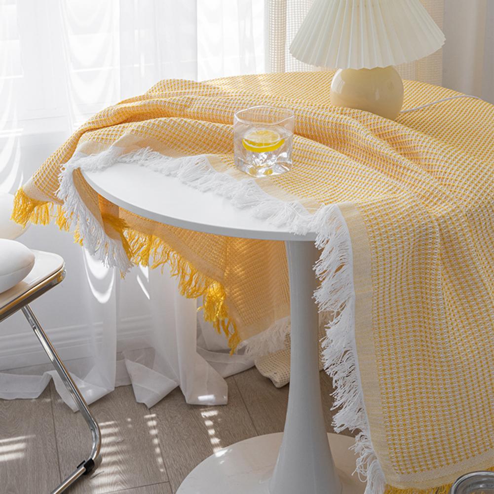 Plaid Cotton Linen Round Nordic TasselsTablecloth Wedding Hotel Banquet Cloth Table Cover Dining Room Wedding PartyDecoration