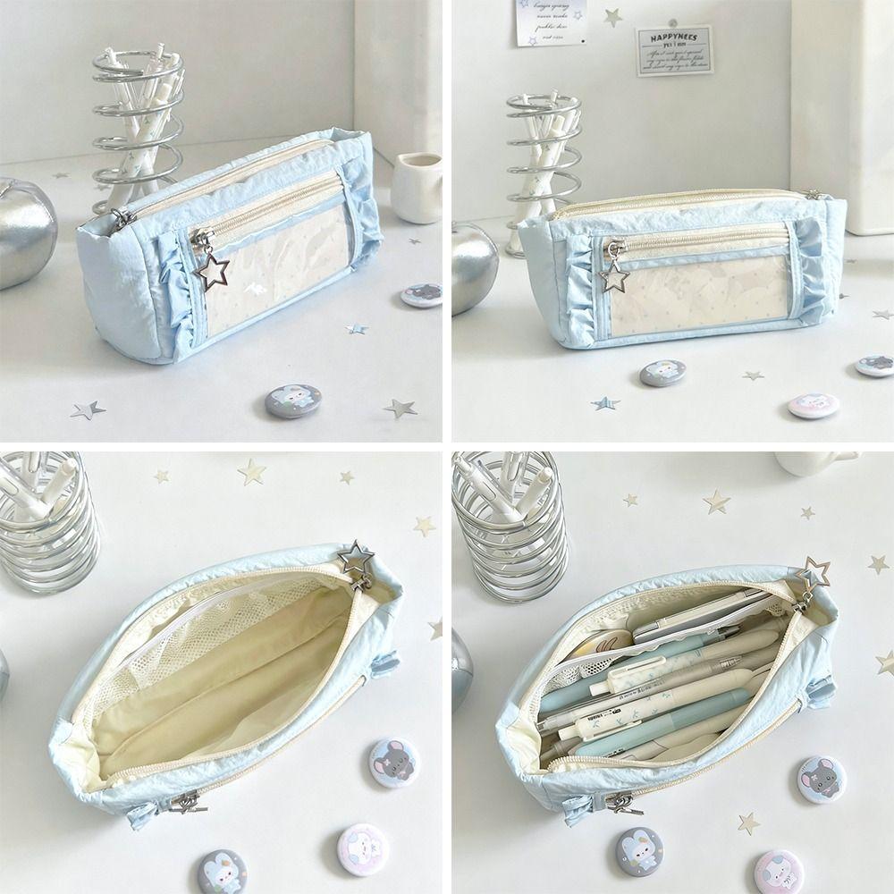 Large Capacity Pen Bag Transparent Window Stationery Storage Pouch Special Design Pencil Case DIY