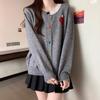 Korean Youthful Color Block Round Neck Strawberry Knit Cardigan Women Designer Sweater Top