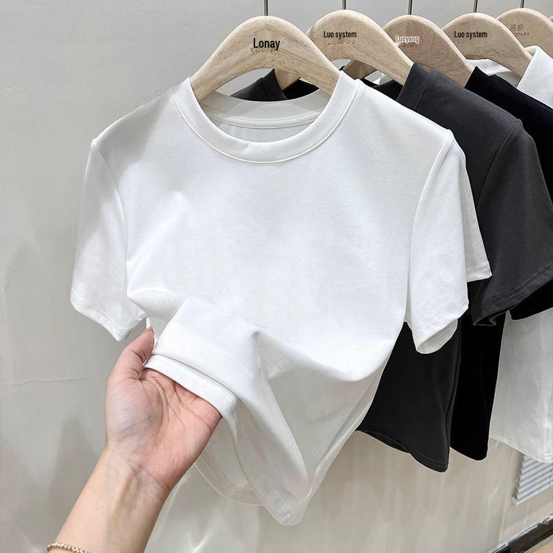 Women's American-Style Cotton Drop Shoulder Cropped Tee, Summer 2025 New Arrival, Stylish Slimming Short Sleeve Base Layer