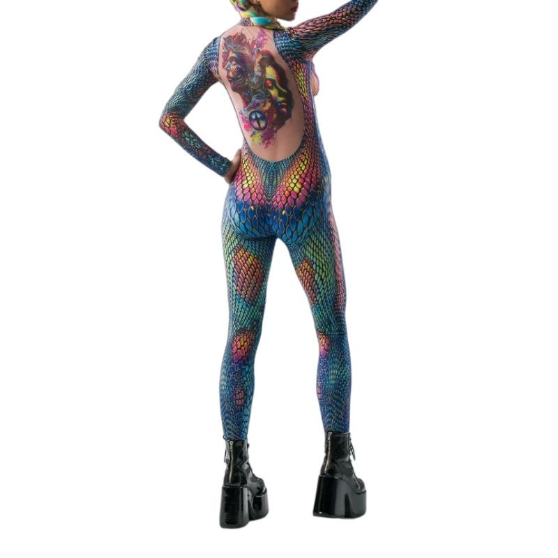 Unisex 3D Digital Colorful Snake Leopard Pattern Animal Printing Outfit Adults Halloween Party Role Play Cosplay Costume Carnival Jumpsuit