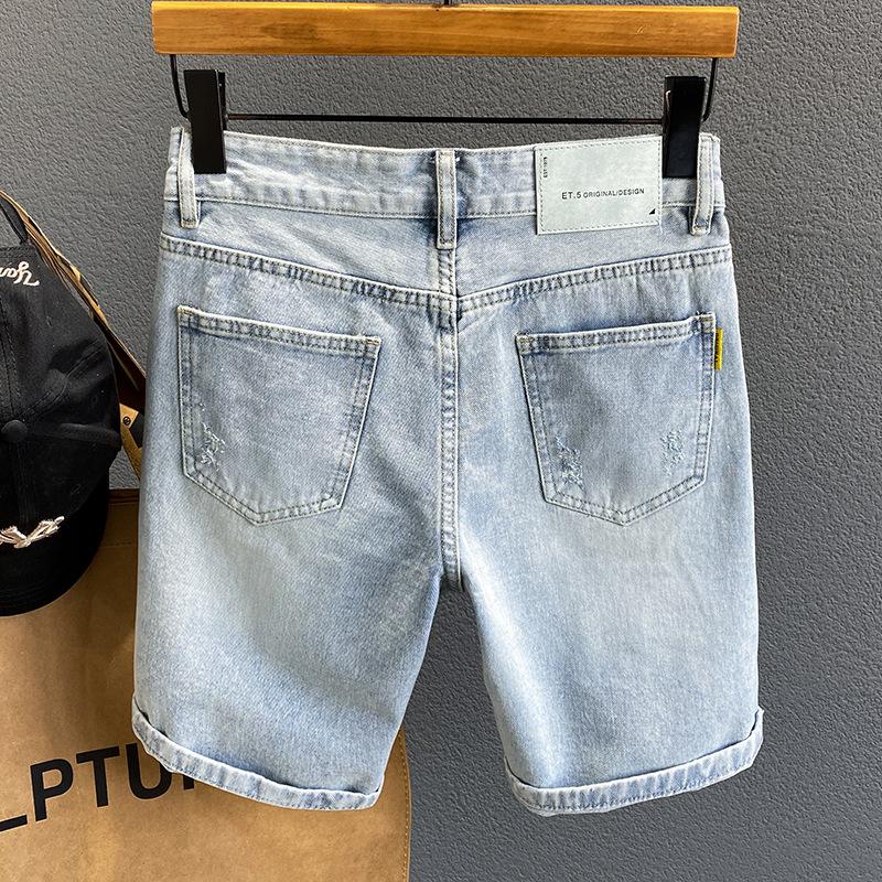 Denim Shorts Men's New Loose Five Point Trendy Horse Pants With Holes Casual Street Fashion Versatile Mid Length Pants Men