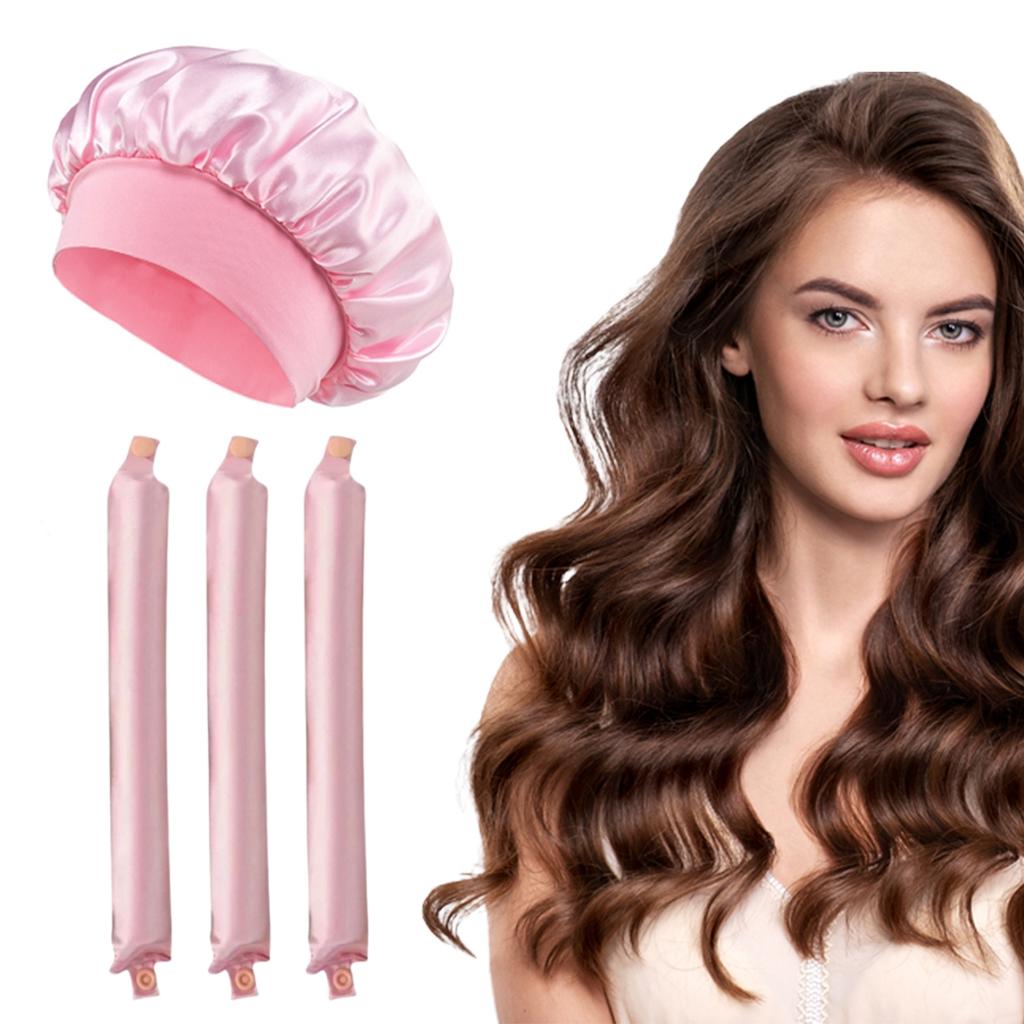 Hitzefreie Lockenwickler-Kopfband Weicher Haarwickler Ohne Hitze Haarrollen Faule Locken Schlafen Flexi-Stäbe mit Haube Styling-Werkzeuge