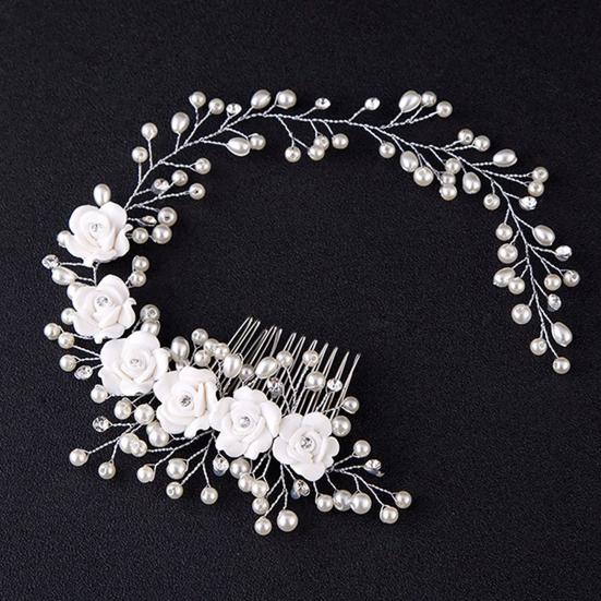 Wedding Hairpin Shiny Rhinestone Flower Decor Alloy Artificial Rhinestone Beads Flower Pearls Vine Headband for Beauty