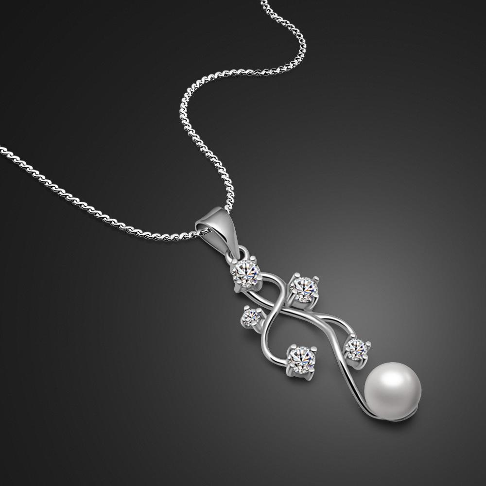 

Inlaid White Zircon Pearl Pendant Necklace Women S Simple Electroplated Platinum Jewelry 41cm