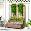 2-Tier Raised Garden Bed with Trellis, Wooden Elevated Planter Box with Drainage Holes, Outdoor Raised Planter for Climbing Plants, Fruits