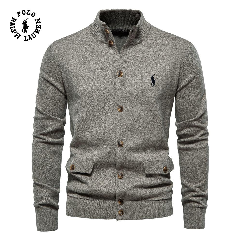 Ralph Lauren Autumn and Winter Embroidered New Men's Top Cardigan, High-quality Business Casual Solid Color Sweater for Men