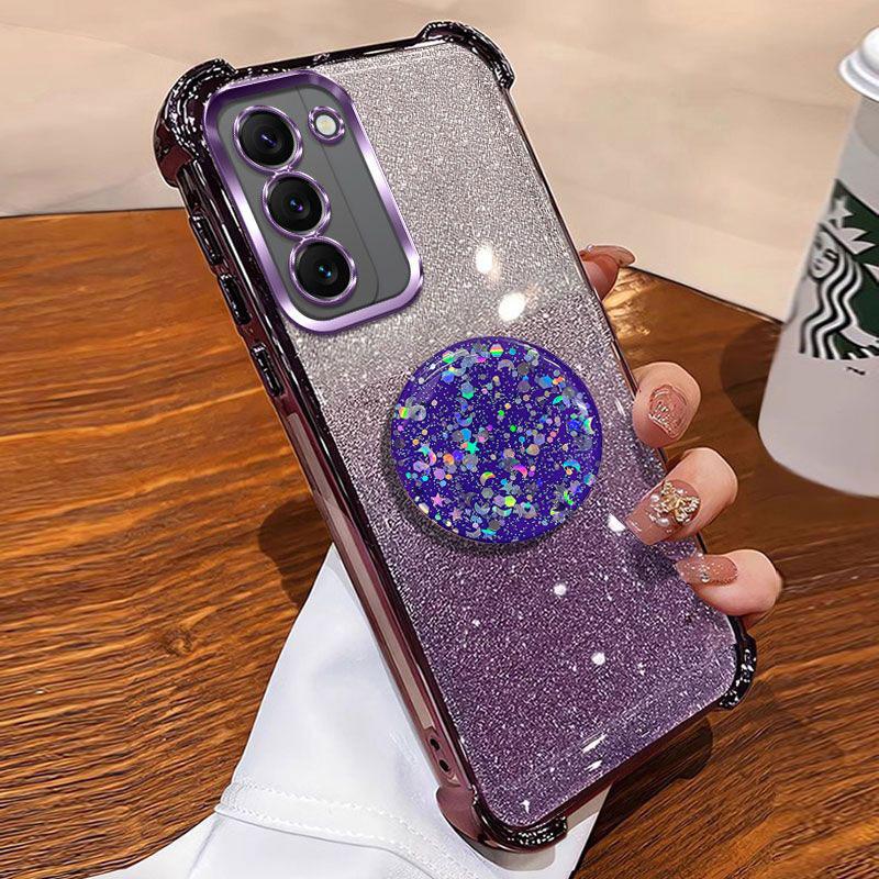 Luxury Shockproof Glitter Holder For Silicone Ring S23+ Case For Samsung Galaxy S23 Plus S24+ S25+ S22+ With Holder Stand Cover