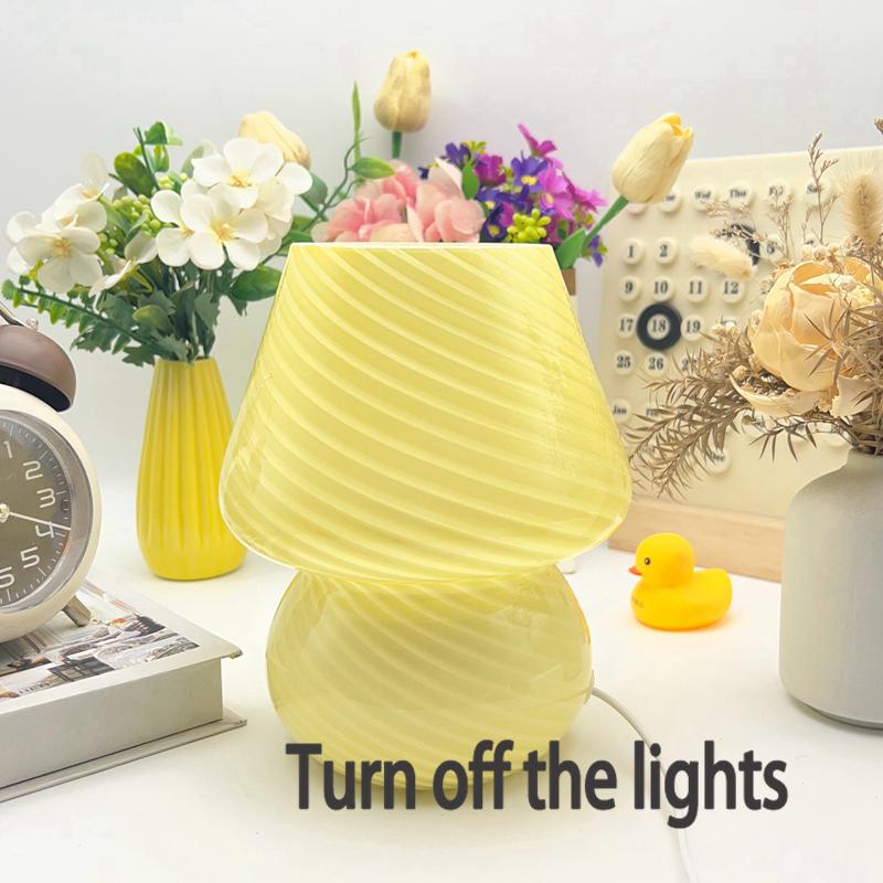 Italian Designer Glass Desk Lamp Glass Table Bedside Lamps Vintage Striped Small Mushroom Led Night Light Home Decor Desk Lamp