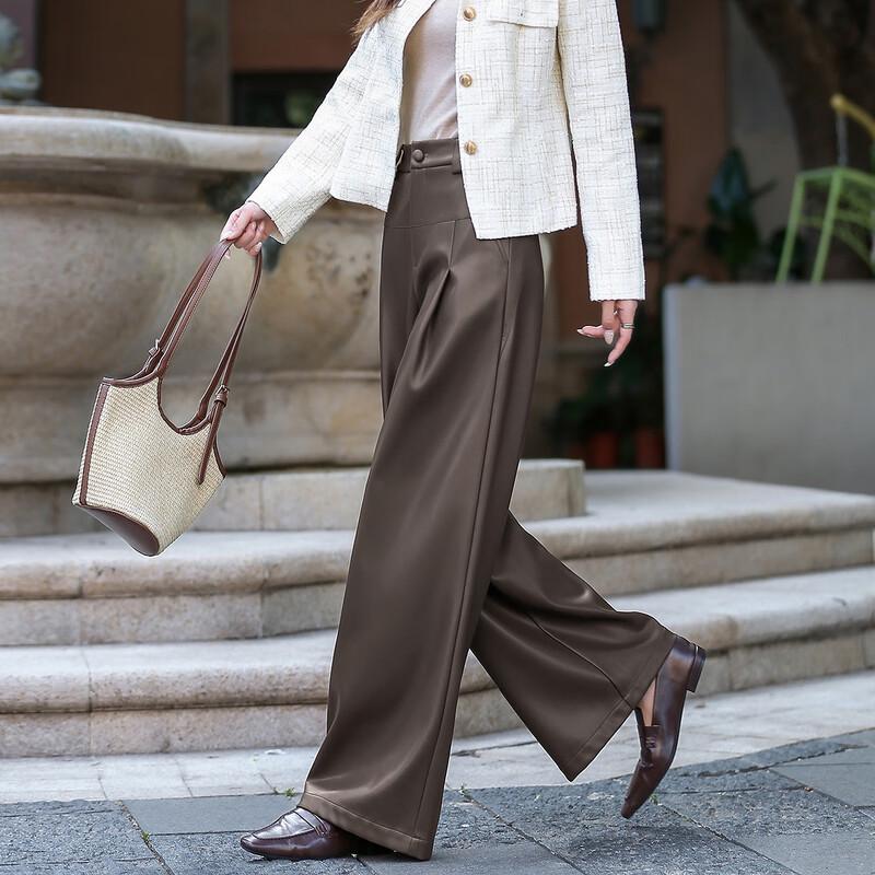 Demana Chic Pleated Wide-Leg PU Petite Pants