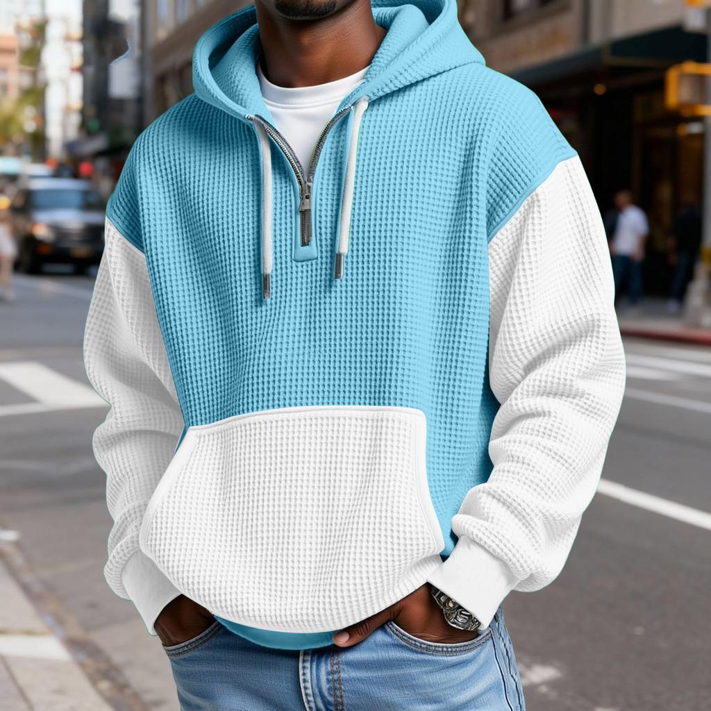 Sudadera con Capucha para Hombre de Moda Trendy con Media Cremallera, Pulóver, Textura Polar Gruesa