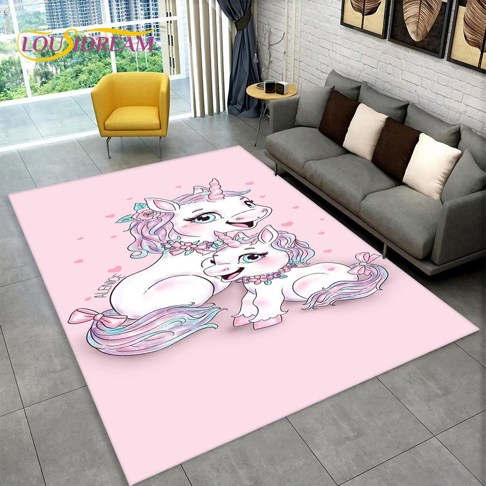 3D Cartoon Eenhoorn Dier Gebied Tapijt, Tapijt Tapijt voor Woonkamer Kinderkamer Bank Deurmat Decor, Kids Paly Antislip Vloermat